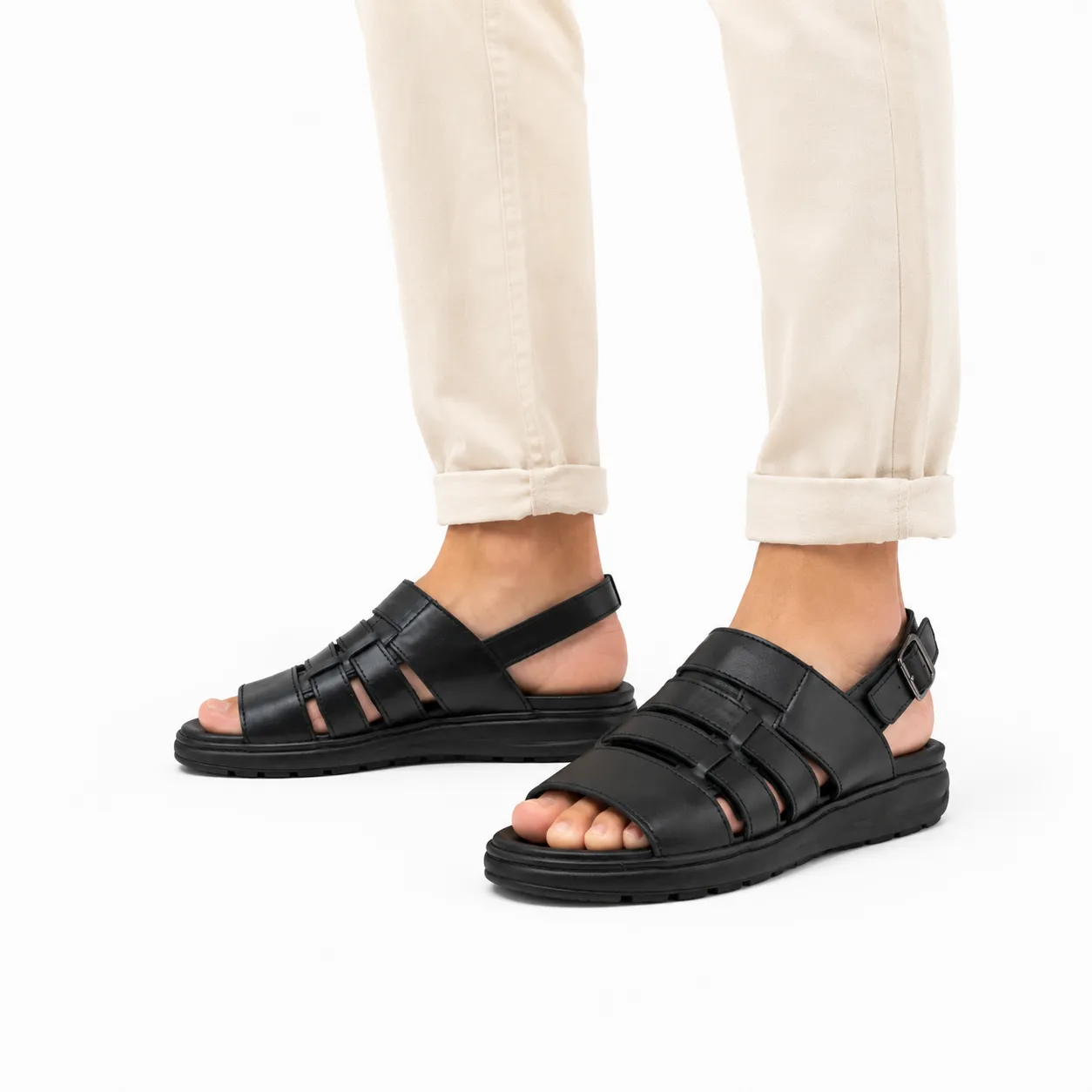 Sandales pour homme 022 Noir Cuir  miniature